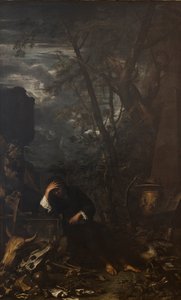 Democritus Meditation、1651 作： Salvatore Rosa