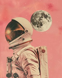 宇宙飛行士と月の夕日