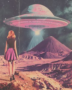 ピンク色のUFO、エイリアンの世界