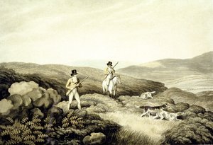 ライチョウの射撃（「Ormes Collection of British Fieldsports」より）J.GodbyとH.Merkeが彫刻したもの。 作： Samuel (after) Howitt