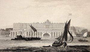 テムズ川からサマセット・ハウスを望む W.B.クック(1778-1855)による1814年の刻印(エングレーヴィング) 作： Samuel (after) Owen