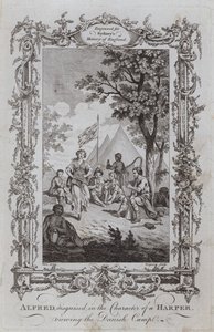 デンマーク軍の陣地を見物するアルフレッド、ハーパーの姿に変装して(エングレーヴィング) 作： Samuel (after) Wale