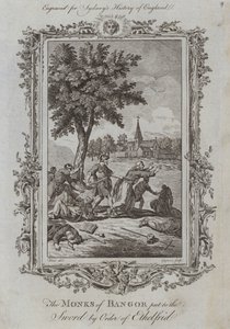 エテルフリッドの命令で剣にかけられるバンゴールの僧侶たち（彫刻 作： Samuel (after) Wale