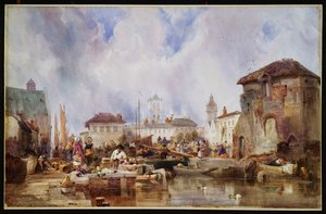 岸壁の市場、ブルージュ 作： Samuel Austin