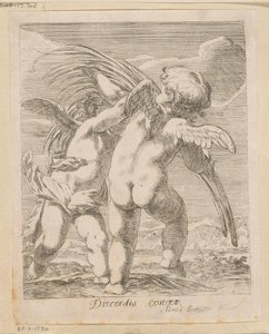 ヤシの枝をめぐる 2 つの putti けんか Discordia コンペティション (オブジェクトのタイトル) いろいろなデザイン（シリーズタイトル） Opera Varia Historica, Poetica & Iconologica (シリーズタイトル) 作： Samuel Bottschild