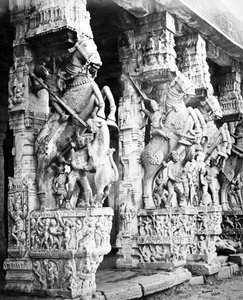 ランガナタ寺院、スリランガム、1869年に刻まれた馬の柱 作： Samuel Bourne