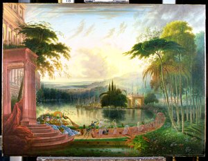 シバの女王が到着したロマンチックな風景」1830年頃（油彩・キャンバス