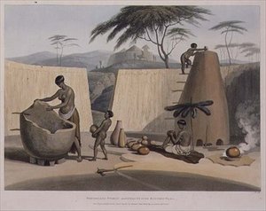 土器を作るブーシュアナ族の女性たち（「アフリカの風景と動物」より23枚目、画家が彫ったもの 作： Samuel Daniell