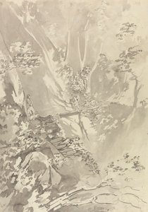 峡谷に架かる橋を渡る人物 作： Samuel Davis