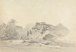 ネイティブの建物と川のシーン 作： Samuel Davis
