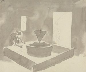 デバイス（製粉機？）を操作する女性 作： Samuel Davis
