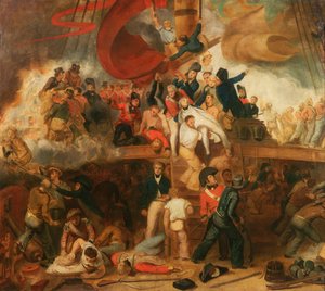 トラファルガーの海戦におけるネルソンの死（1805年10月21日 作： Samuel Drummond