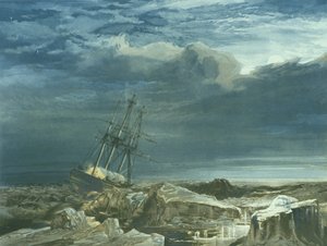 1850年に出版されたE.ウォーカーによって刻まれたHMS Investigator in the Pack、1850年10月8日