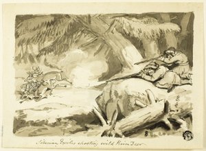野生のトナカイを撃つシベリア亡命者 (直腸); シェル（裏） 作： Samuel Howett
