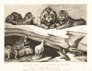 ライオンとトラを裁判官とする、動物同士の裁判。 1811年（エッチング） 作： Samuel Howitt