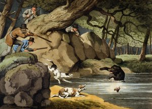 1813年にエドワードオームによって発行されたマシューデュブールによって刻まれた北アメリカの熊狩り 作： Samuel Howitt