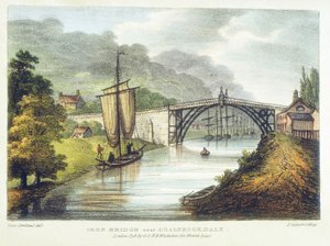 イングランド、コールブルックデールのアイアンブリッジにあるセヴァーン川を渡る鉄橋、1779 年に 1795 年に建設