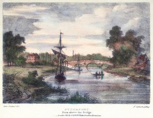 Stourport-on-Severn、ウスターシャー、橋の上、c1795。 作： Samuel Ireland