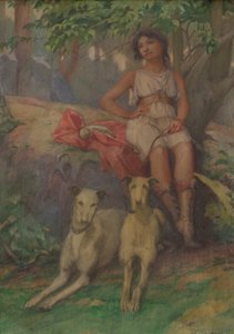 二匹の猟犬を持つ図 作： Samuel Isham