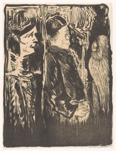 ファンタジー: 左の 2 人の人物は帽子を被り、右は羽毛のある傷のある外観 作： Samuel Jessurun de Mesquita (signed by artist)