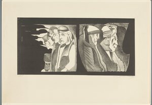 互いに背を向けた 2 つのグループの人物 作： Samuel Jessurun de Mesquita (signed by artist)