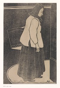 ボックスまたはバスケットを持つ女性 作： Samuel Jessurun de Mesquita (signed by artist)