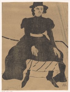 帽子と黒のドレスを着て座っている女性が膝の上に手を置いている 作： Samuel Jessurun de Mesquita (signed by artist)