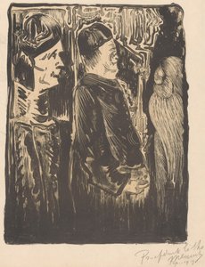 ファンタジー: 左に帽子をかぶった 2 人の人物、右に羽毛のある傷のある外観 作： Samuel Jessurun de Mesquita