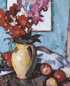 ダリアとグラジオラス（キャンバスに油彩） 作： Samuel John Peploe