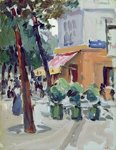 パリのリュクサンブール公園（パネルに油彩） 作： Samuel John Peploe