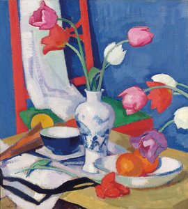 赤い椅子とチューリップ、1919年頃 作： Samuel John Peploe