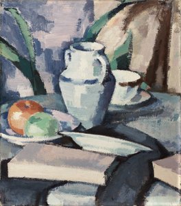 花瓶と本のある静物、 作： Samuel John Peploe