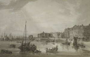 マーゲートハーバー、1806年（グラファイトに茶色のウォッシュ） 作： Samuel Owen