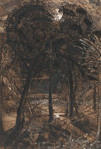 曲がりくねった川のある月明かりの情景 作： Samuel Palmer