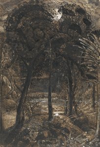 曲がりくねった川のある月明かりのシーン 作： Samuel Palmer