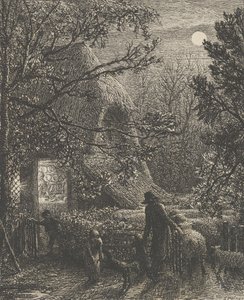 クリスマス、または最後の羊を折りたたむ、1850年。 作： Samuel Palmer