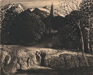 トウモロコシ畑とムーンライトの教会 作： Samuel Palmer