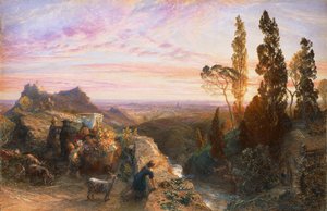 サミュエル・パルマー（1805-1881）の「アペニン山脈の夢」（1864年頃）は、紙に水彩とガッシュを施し、木に転写したものです。 作： Samuel Palmer