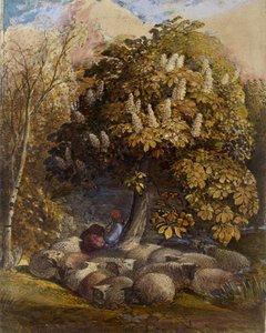 馬栗の木のある牧歌、c.1830-31（水彩とボディカラー） 作： Samuel Palmer