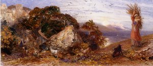 ライジングムーン（紙に鉛筆と鉛筆とトイレ） 作： Samuel Palmer