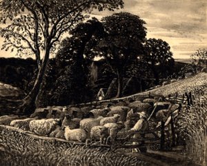 羊の折り目、1831-32年頃（水彩） 作： Samuel Palmer