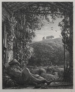 眠っている羊飼い、1857年。 作： Samuel Palmer