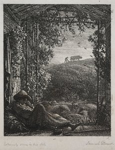 眠っている羊飼い、1857年。 作： Samuel Palmer