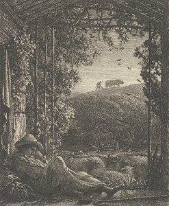 眠る羊飼い、早朝、1857年。 作： Samuel Palmer