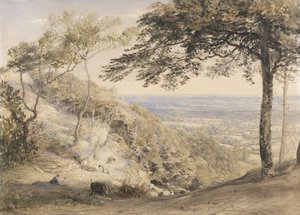 ケント州ウィルモットの丘（水彩、b - c、紙にチョーク） 作： Samuel Palmer