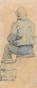 後ろから見た座っている農民の少年 作： Samuel Prout