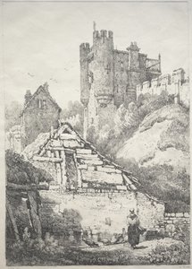 イングランド北部の一連の古代の建物と田舎のコテージ: 鶏のいる農場、ヨークで 作： Samuel Prout
