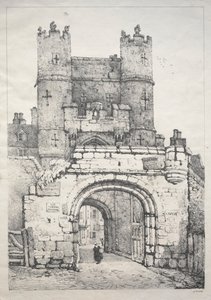 イングランド北部の一連の古代の建物と農村のコテージ：ヨーク、中世の門、18 作： Samuel Prout