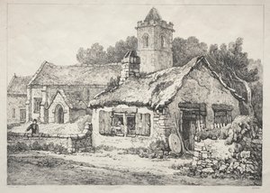 イングランド北部の一連の古代の建物と農村のコテージ：アイトン、1821年。 作： Samuel Prout