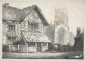 イングランド北部の一連の古代の建物と農村のコテージ：ヘルムズリー、1821年。 作： Samuel Prout